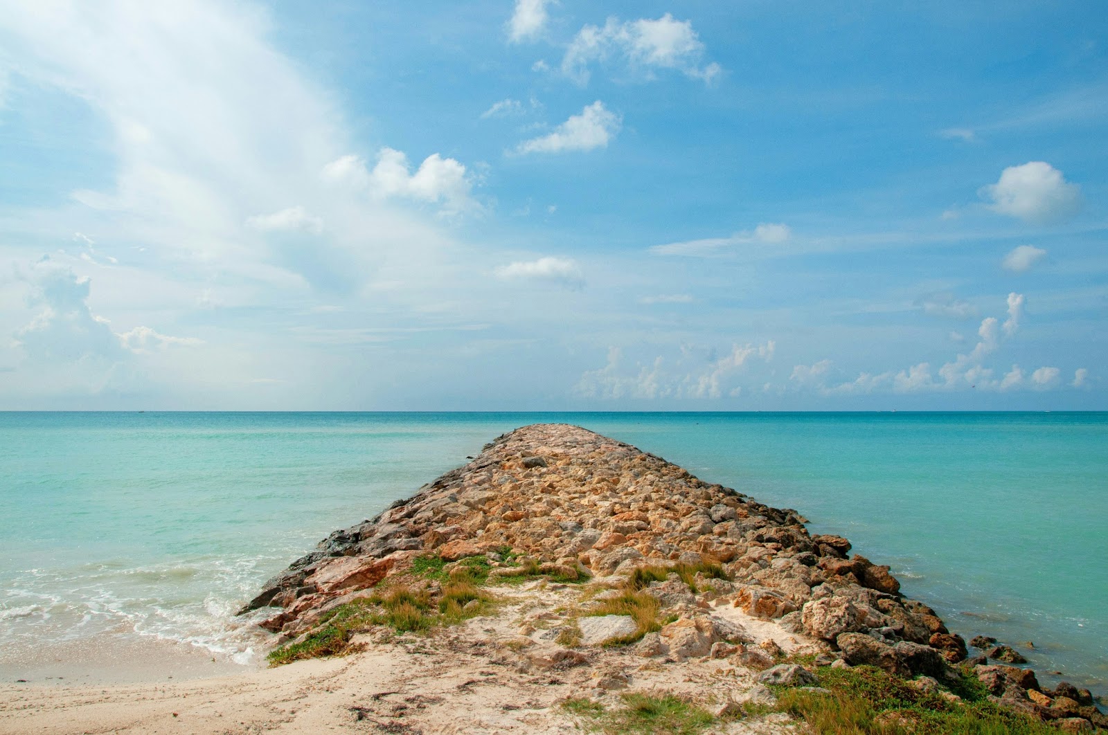 Aruba’s famous Eagle Beach with calm blue waters and white sands.