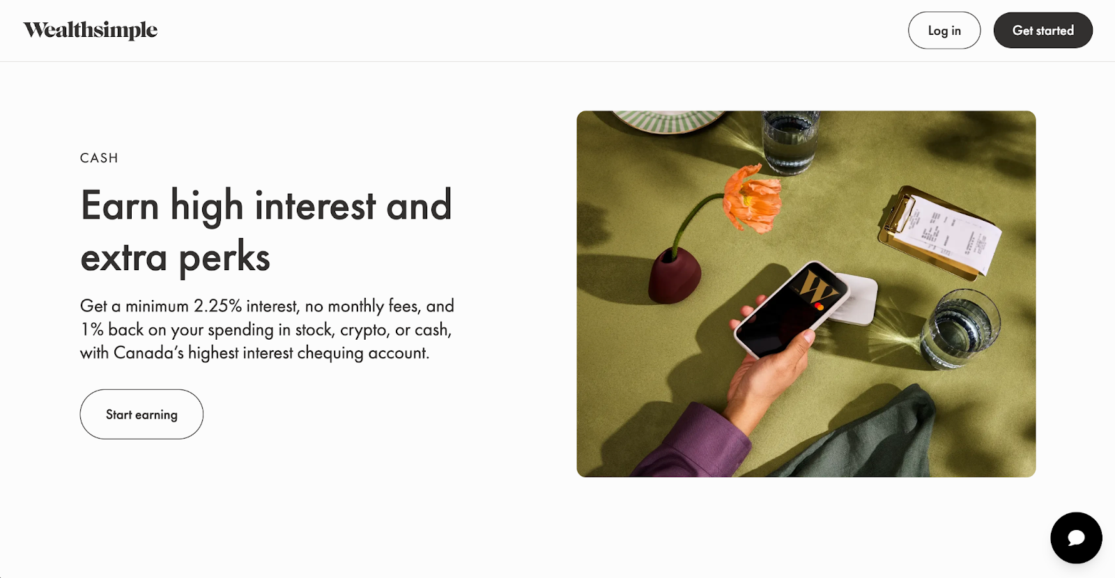 Wealthsimple CTA example: Start earning