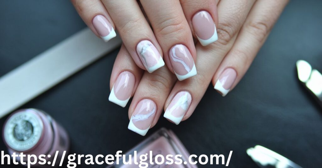 French Nails with Marble Accents