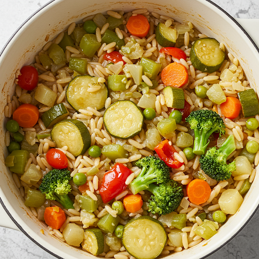 Orzo mezclado con verduras