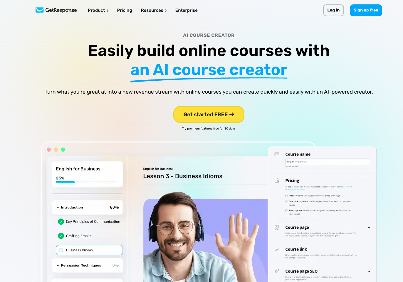 online course platforms - GetResponse AI course creator