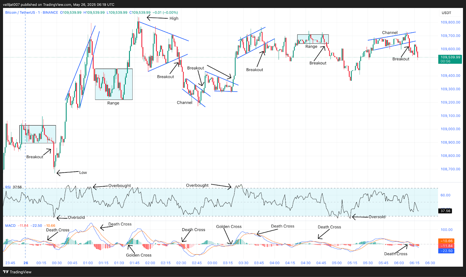 Chart 14: BTC/USDT M1 Chart, Analysed by vallijat007, published on TradingView, May 26, 2025
Bitcoin price