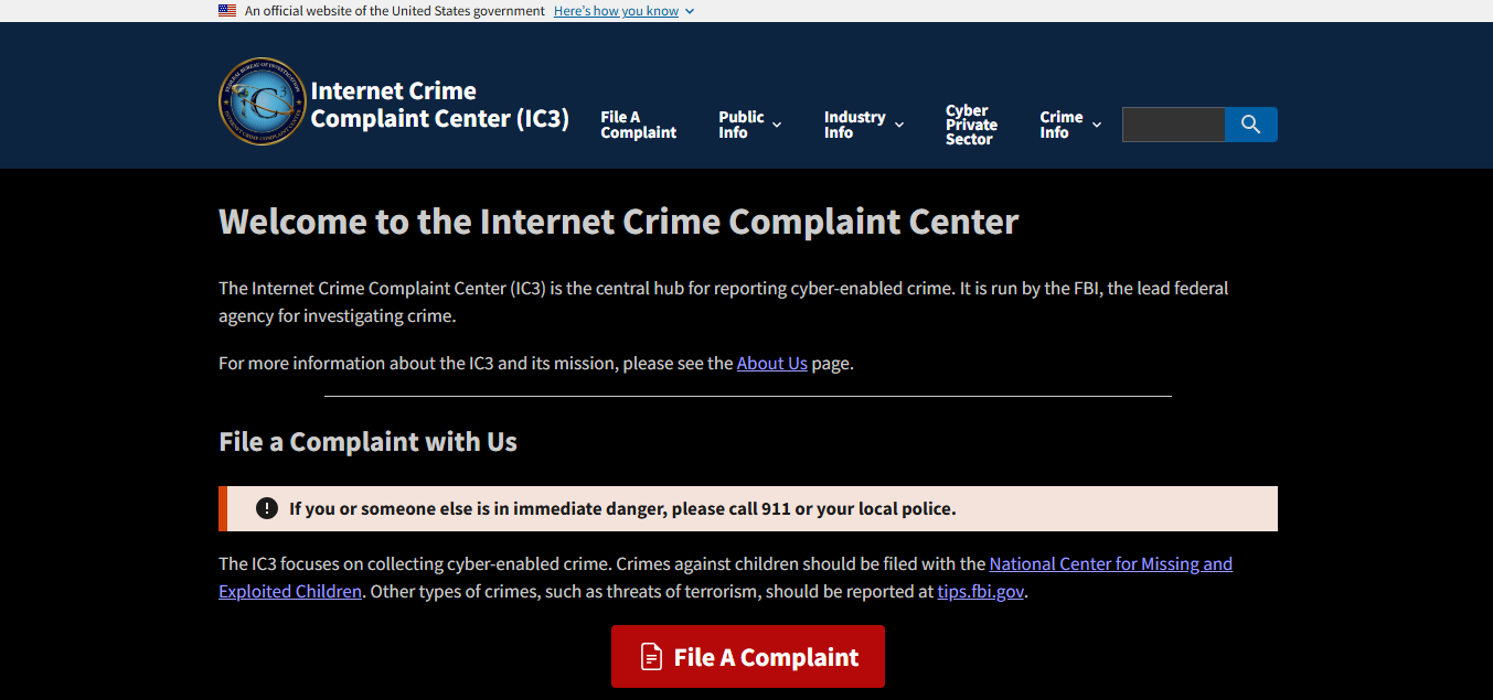 Internet Crime Complaint Center website