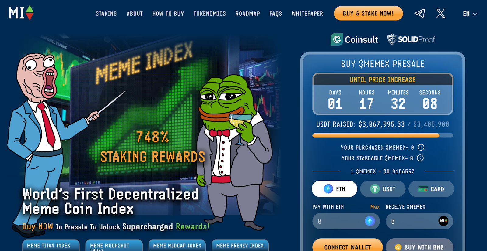 Meme Index new crypto project with decentralized meme coin indexes