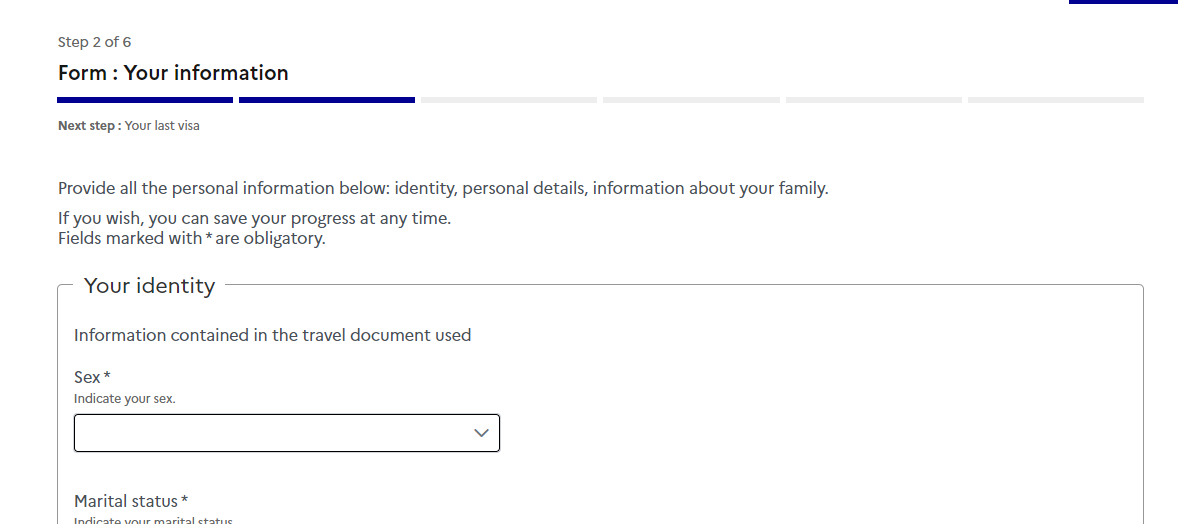 During the student visa application in France, fill in your personal details carefully.