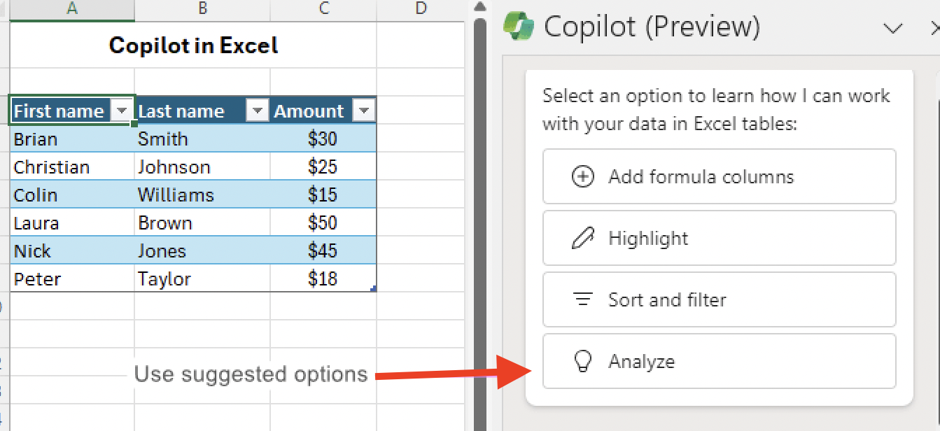 analysing data with Copilot