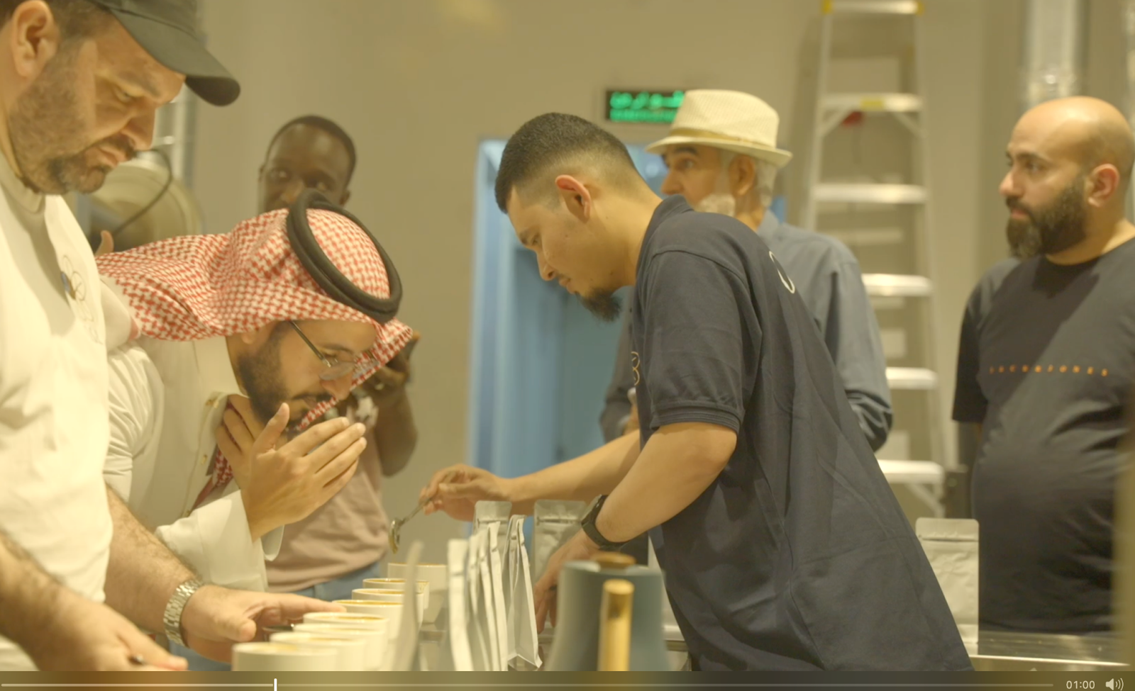 A cupping session at Osar Roastery highlighting coffee tasting techniques.