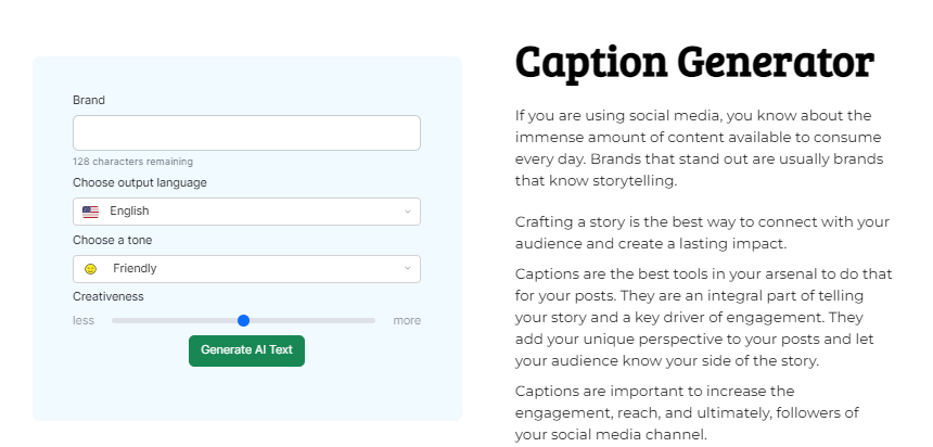 Content Gorilla's Free Caption Generator