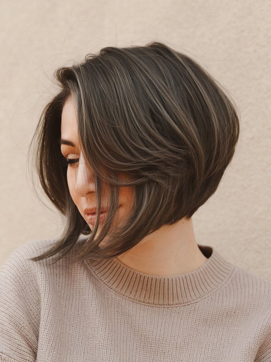 27. Disheveled Layered Bob with Dark Roots