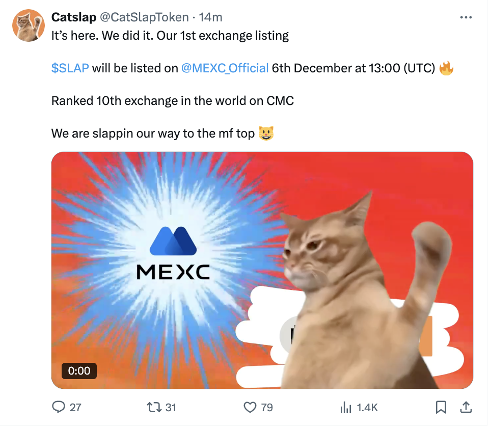 Meme Coin Sensation Catslap To Begin Buying and selling On Main Centralized Change MEXC At 1 P.M. UTC, Friday Dec. 6 – Worth To Surge Like BONK