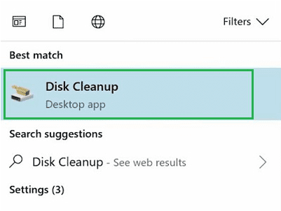 Search Bar to locate Disk Cleanup