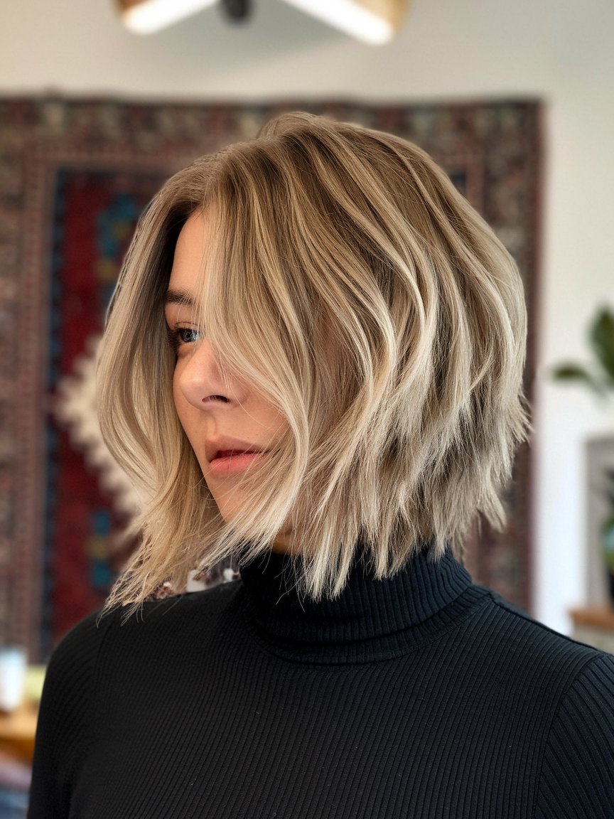 87. Textured Chin-Length Bob with Straight Ends