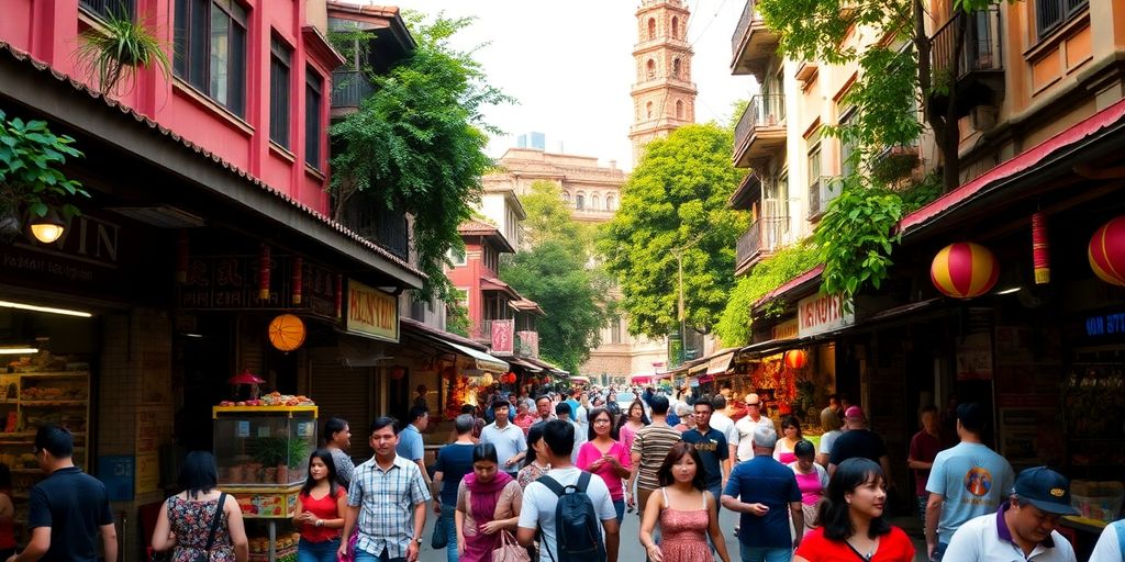 Colorful street scene in vibrant Hanoi, Vietnam.