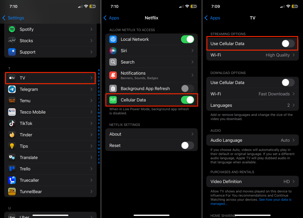 Steps to configure cellular data settings on iPhone