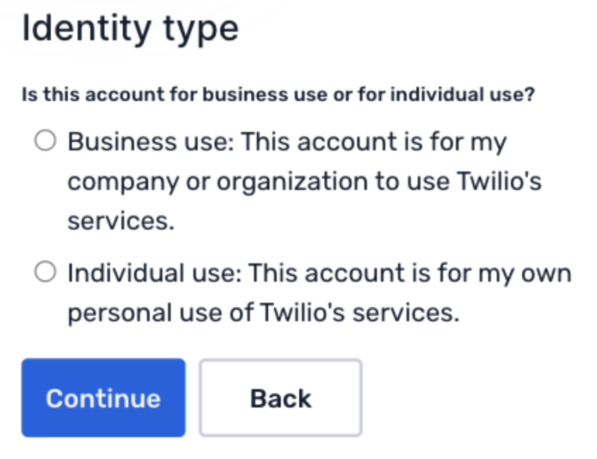 screen shot of twilio's business verification process on their website. 