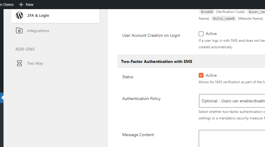 2FA configuration