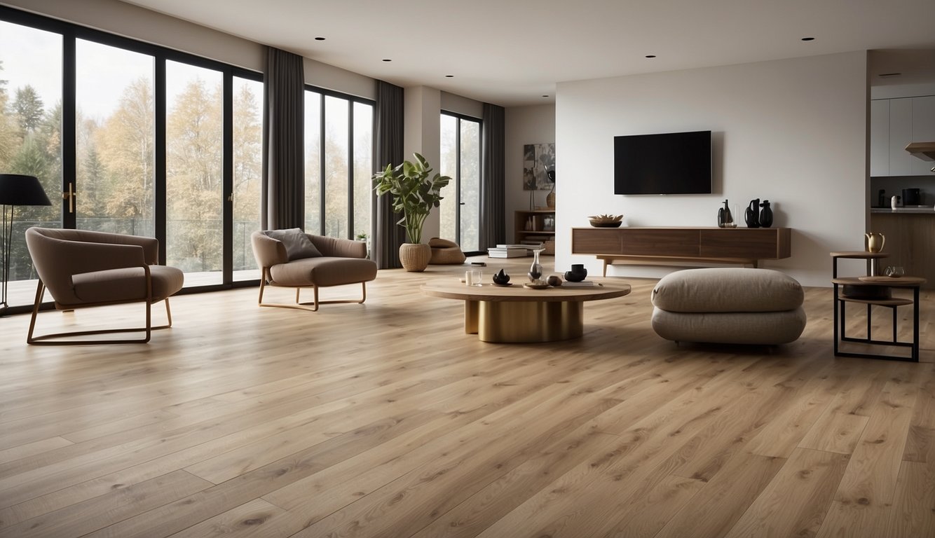 A room with two sections of flooring: one dryback LVT, one click LVT. The dryback is glued directly to the subfloor, while the click LVT has interlocking edges for a floating installation