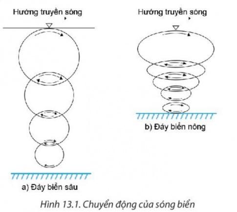 BÀI 13: NƯỚC BIỂN VÀ ĐẠI DƯƠNGI. TÍNH CHẤT CỦA NƯỚC BIỂN VÀ ĐẠI DƯƠNGCâu 1: Dựa vào bảng 13 và thông tin trong bài, em hãy:- Trình bày đặc điểm nhiệt độ và độ muối trung bình của nước biển và đại dương.- Cho biết nhiệt độ và độ muối của nước biển và đại dương thay đổi như thế nào.Gợi ý đáp án: 1. Nhiệt độ:+ Nhiệt độ trung bình trên bề mặt đại dương thế giới: 17,5oC.+ Biên độ nhiệt năm của nước biển và đại dương không lớn 2. Độ muối:+ Độ muối trung bình: 35‰, thay đổi theo không gian.+ Độ muối là do nước sông hoà tan các loại muối từ đất, đá trong lục địa đưa ra. * Sự thay đổi nhiệt độ và độ muối của nước biển và đại dương: 1. Nhiệt độ: thay đổi phụ thuộc vào vị trí địa lí, điều kiện khí hậu và các yếu tố tự nhiên khác 2. Độ muối: thay đổi tuỳ thuộc vào lượng nước sông chảy vào biển, độ bốc hơi và lượng mưaII. SÓNG BIỂN VÀ THỦY TRIỀU1. Sóng biểnCâu 2: Dựa vào hình 13.1 và thông tín trong bài, em hãy:- Trình bày khái niệm về sóng biển.- Giải thích nguyên nhân hình thành sóng biển.Gợi ý đáp án:* Sóng biển: Là sự dao động tại chỗ của nước biển theo chiều thẳng đứng* Nguyên nhân hình thành sóng biển:  - Gió là nguyên nhân chủ yếu tạo ra sóng: - Sóng thường ở lớp trên của biển và đại dương, cao khoảng vài mét.III. SÓNG BIỂN VÀ THỦY TRIỀU2. Thủy triềuCâu 3: Dựa vào hình 13.2, hình 13.3 và thông tin trong bài, em hãy:- Trình bày nguyên nhân hình thành thuỷ triều.- Nhận xét vị trí của Mặt Trời, Mặt Trăng và Trái Đất khi có triều cường và triều kém.Gợi ý đáp án:* Nguyên nhân hình thành thuỷ triều: do lực hấp dẫn của Mặt Trăng, Mặt Trời và lực li tâm khi Trái Đất tự quay quanh trục.* Vị trí của Mặt Trời, Mặt Trăng và Trái Đất:  - Triều cường: khi Mặt Trăng, Mặt Trời, Trái Đất cùng nằm trên một đường thẳng. - Triều kém: khi Mặt Trăng, Mặt Trời tạo với Trái Đất một góc vuông.IV. SÓNG BIỂNCâu 4: Dựa vào hình 13.4 và thông tin trong bài, em hãy trình bày:- Khái niệm dòng biển (hải lưu).- Nguồn gốc xuất phát, hướng di chuyển của các dòng biển nóng và dòng biển lạnh.Gợi ý đáp án:* Dòng biển (hải lưu): Là dòng nước di chuyển trong các biển và đại dương tương tự như các sông ở trong lục địa. * Nguồn gốc xuất phát, hướng di chuyển của các dòng biển nóng và dòng biển lạnh: - Dòng biển nóng: xuất phát ở hai bên đường Xích đạo chảy theo hướng tây, gặp lục địa chuyển hướng chảy về cực  - Dòng biển lạnh: xuất phát từ vĩ tuyến 30–40o gần bờ đông các đại dương chảy về Xích đạo.V. VAI TRÒ CỦA BIỂN VÀ ĐẠI DƯƠNG ĐỐI VỚI SỰ PHÁT TRIỂN KINH TẾ XÃ HỘICâu 5: Dựa vào hình 13.5 và thông tin trong bài, em hãy:- Kể tên một số hoạt động kinh tế, khai thác tài nguyên biển và đại đương.- Trình bày vai trò của biển và đại đương đối với phát triển kinh tế - xã hội.Gợi ý đáp án:* Một số hoạt động kinh tế, khai thác tài nguyên biển và đại đương:+ Kinh tế hàng hải (vận tải biển và dịch vụ cảng biển)+ Khai thác hải sản.+ Nuôi trồng thuỷ sản trên biển.* Vai trò của biển và đại đương đối với phát triển kinh tế - xã hội:1. Đối với phát triển kinh tế:  - Cung cấp nguồn tài nguyên phong phú như sinh vật, khoáng sản,....  - Là không gian để phát triển các ngành kinh tế 2. Đối với xã hội:  - Tạo điều kiện thuận lợi cho giao lưu kinh tế, xã hội giữa các quốc gia trên thế giới. - Là nguồn sinh kế cho cộng đồng cư dân ven biển.LUYỆN TẬPCâu 1: Em hãy lập sơ đồ thể hiện vai trò của biển và đại đương đối với sự phát triển kinh tế - xã hộiGợi ý đáp án:Câu 2: Em hãy phân biệt ba hiện tượng dao động của nước biển và đại dương: sóng, thuỷ triều, dòng biển SóngThủy triềuDòng biểnBiểu hiệnLà sự dao động tại chỗ của nước biển theo chiều thẳng đứngNước biển dâng cao và hạ thấp theo quy luật hằng ngày.Dòng nước di chuyển trong các biển và đại dương tương tự như các sông ở trong lục địaNguyên nhânChủ yếu do gióDo lực hấp dẫn của Mặt Trăng, Mặt Trời và lực li tâm khi Trái Đất tự quay quanh trục.Chịu ảnh hưởng chủ yếu của các loại gió chính trên bề mặt Trái Đất.VẬN DỤNG