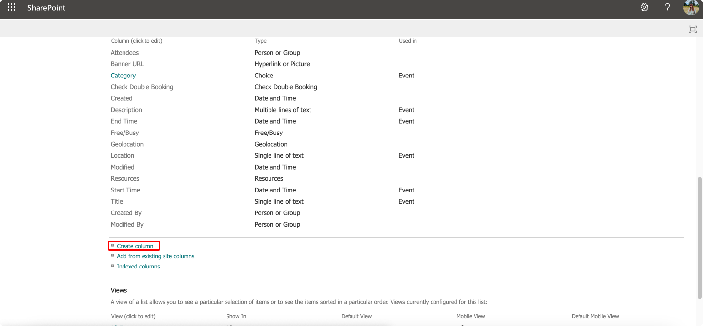 Pic. 11. Navigating to the “Create column” in “List Settings”.