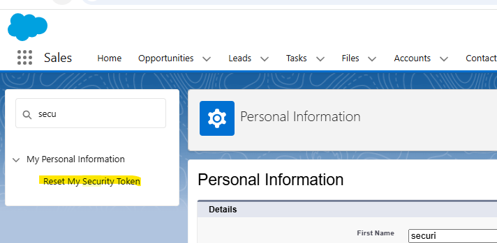 Salesforce Reset Security Token