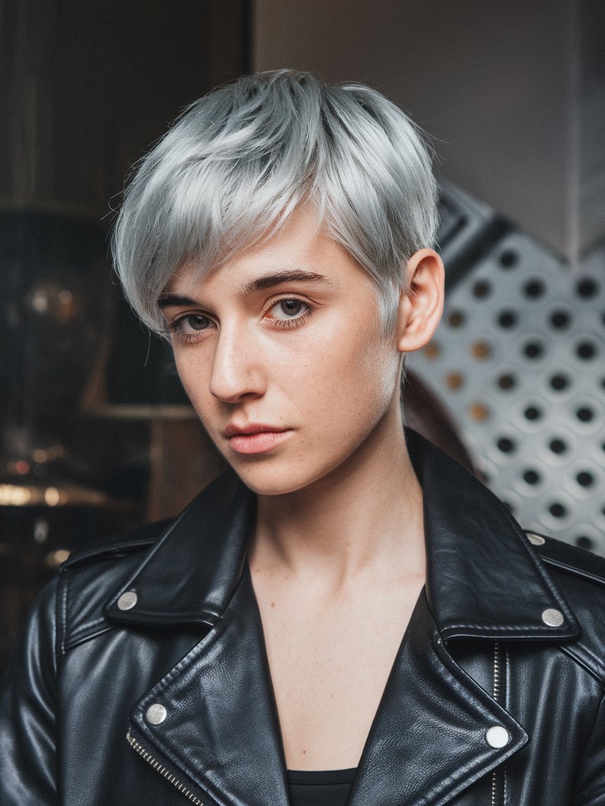 35. Cropped Silver Pixie with Choppy Layers