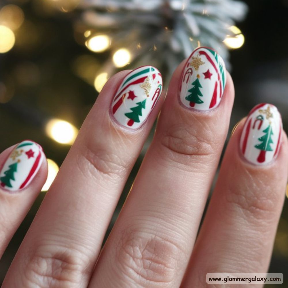 Neutral Winter Nails having Subtle Holiday Themes
