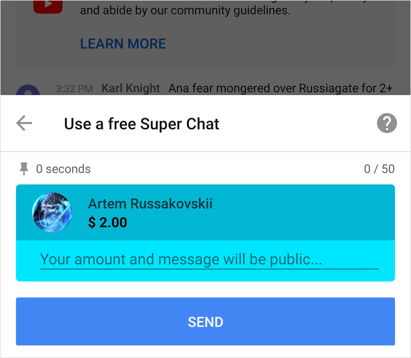 Use a free super chat