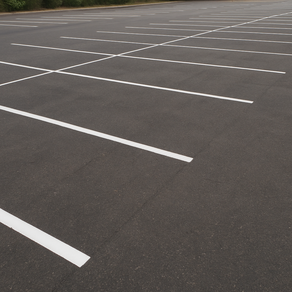 Parking lot with freshly painted stripes