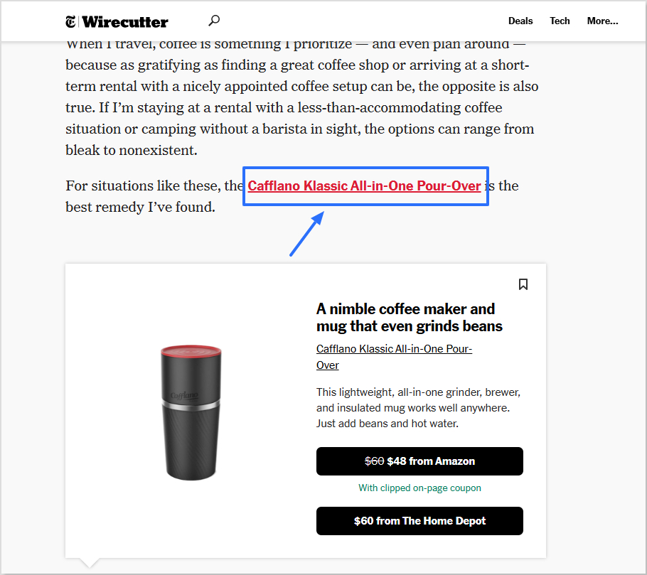 Example of affiliate link in blog 