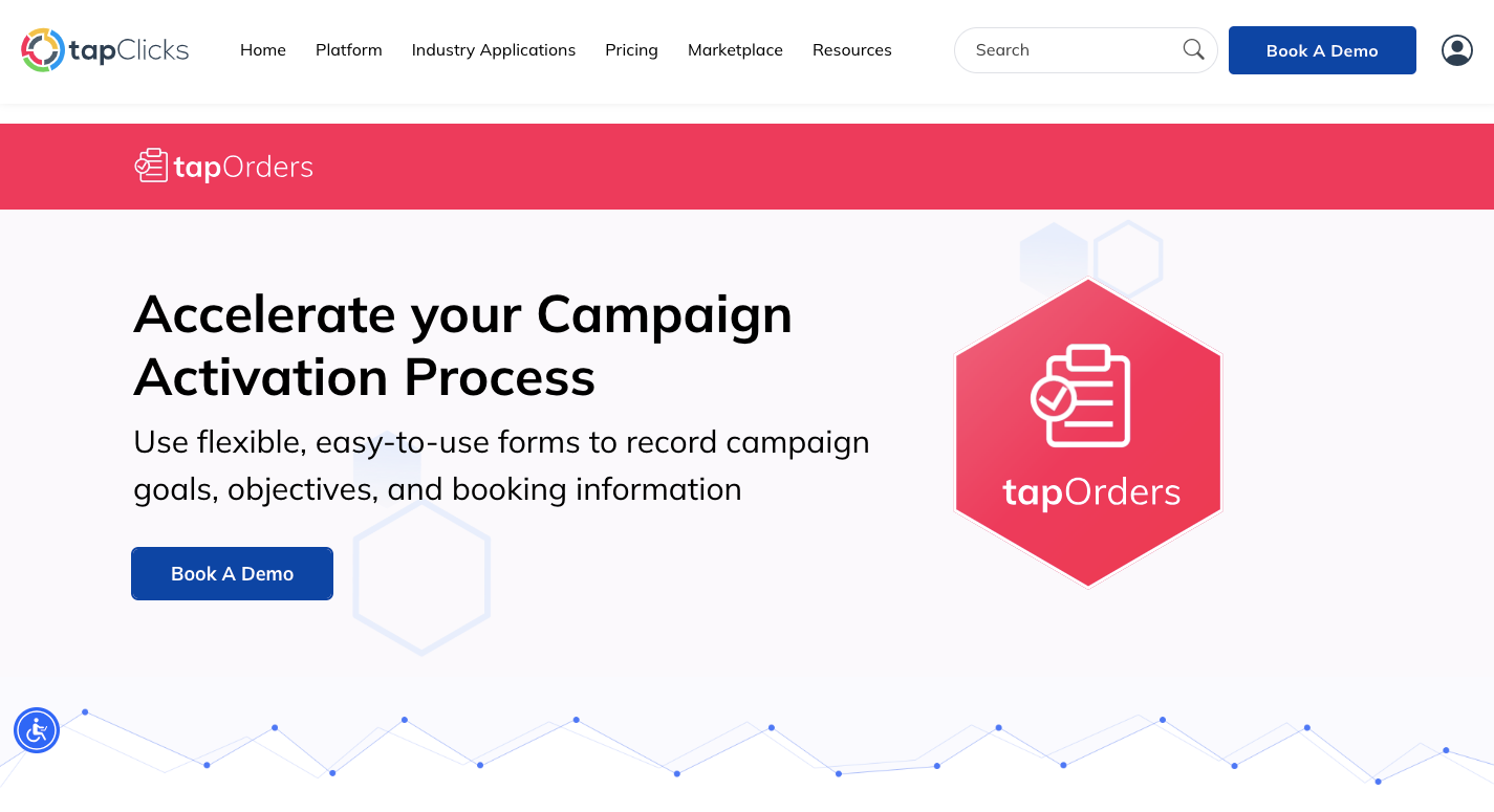 TapOrders ad order entry tool inside the TapClicks marketing analytics platform, supporting order tracking, CRM integration, and marketing data consistency.