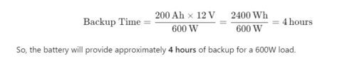 200Ah, 12V battery powering a 600W load