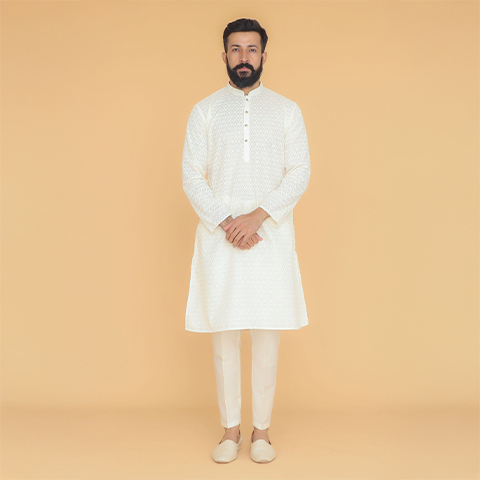 chikankari kurta pajama - cream white