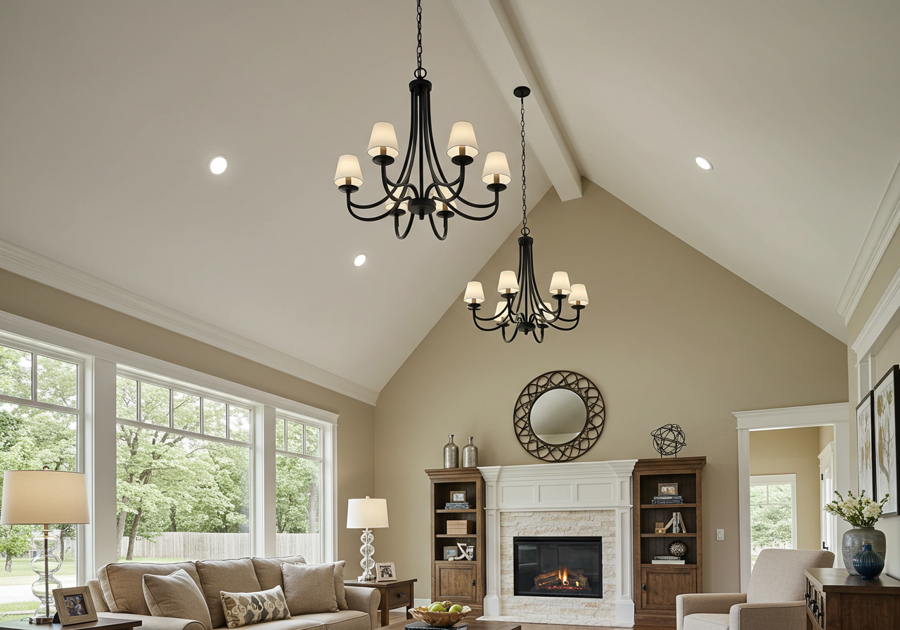  Vaulted Ceiling with Chandeliers