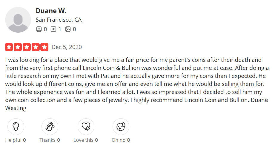 review 3 of Lincoln Coin & Bullion