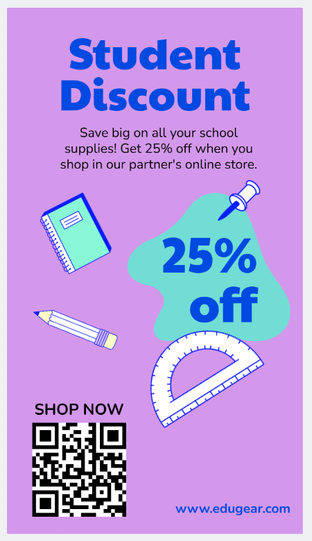 Get Fugo's Student Discount Portrait template for digital bulletin boards.