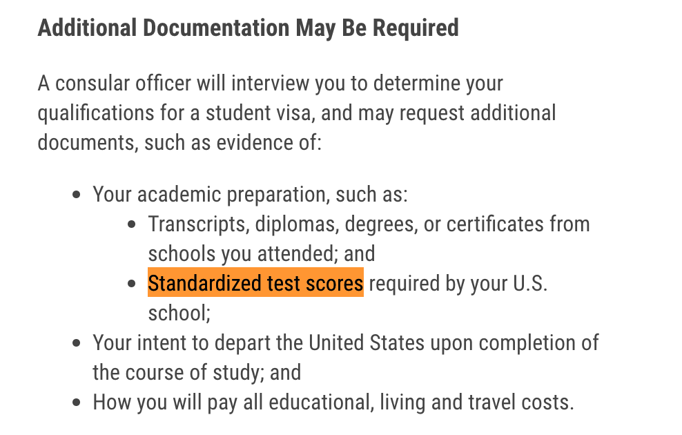 Screenshot from the U.S. Department of State website showing visa requirements