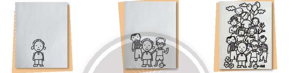 HOẠT ĐỘNG KHỞI ĐỘNGGV yêu cầu HS thảo luận và trả lời:Nhìn vào bức tranh dưới đây và nhận xét xem nó có gì đặc biệt ?(Nguồn: Internet)NỘI DUNG BÀI HỌC GỒMKhám phá tranh Doodle artCác bước vẽ tranh có nhiều nhân vật nối tiếp nhauVẽ tranh về em và những người bạn với hình thức Doodle art Luyện tập Vận dụng HÌNH THÀNH KIẾN THỨC1. Khám phá tranh Doodle artGV đặt câu hỏi hướng dẫn học sinh tìm hiểu:Quan sát một số hình ảnh về Doodle art SHS tr.14.  Hoạt động gì được thể hiện trong mỗi bức tranh?Tư thế, động tác của các nhân vật trong tranh như thế nào?Các nhân vật trong tranh đang làm gì? Số lượng trong tranh nhiều hay ít?Các nhân vật trong tranh có điểm gì liên quan đến nhau?Theo em, các bức tranh này được thực hiện như thế nào?Cách thể hiện các bức tranh này có gì giống và khác nhau?Em thích cách thể hiện bức tranh nào? Vì sao?Nội dung ghi nhớ:- Hoạt động: Tranh trái thể hiện vui chơi trong thiên nhiên; tranh phải thể hiện học tập.- Tư thế, động tác: Tranh trái vui vẻ, năng động; tranh phải tập trung, học hành.- Số lượng: Cả hai tranh đều có nhiều nhân vật.- Liên quan: Tranh trái liên quan qua thiên nhiên, tranh phải qua học tập.- Thực hiện: Dùng bút vẽ chi tiết, tranh trái tô màu, tranh phải trắng đen.- Giống và khác: các nhân vật được vẽ từ các hình nối tiếp nhau; khác ở màu sắc và chủ đề.- Nhận xét, đánh giá, kết luận: + Tranh Đu-đồ át được vẽ từ các hình nối tiếp nhau một cách ngẫu hứng.+ Có mật độ của nét, hình màu phong phú.+ Bố cục ngẫu nhiên dựa trên sự sáng tạo phong phú của người vẽ. + Là hình thức rèn luyện trí tưởng tượng và tư duy cho người học.2. Các bước vẽ tranh có nhiều nhân vật nối tiếp nhauGV đưa ra câu hỏi:Loại bút nào thường được sử dụng để vẽ tranh Đu-đồ át? Tại sao?Hình vẽ đầu tiên được vẽ ở đâu trên tờ giấy? Ngoài ra, hình vẽ đầu tiên có thể vẽ ở vị trí nào nữa?Các hình vẽ tiếp theo được vẽ ở vị trí như thế nào so với hình vẽ đầu tiên?Làm thế nào để phủ kín phần giấy còn lại?Cần làm gì để hoàn thiện bức tranh?Nêu các bước vẽ tranh Doodle art.Nội dung ghi nhớ:- Loại bút thường được sử dụng: Bút lông, bút mực gel, bút bi vì chúng dễ sử dụng, cho phép tạo ra các nét vẽ tự do, linh hoạt và có thể kết hợp nhiều loại bút để tạo ra các hiệu ứng đa dạng trong cùng một bức tranh.- Hình vẽ đầu tiên có thể vẽ từ cạnh dưới giấy- Các hình vẽ tiếp theo được vẽ kết nối với hình vẽ đầu tiên.- Vẽ thêm nhiều nhân vật khác kết nối với nhau để phủ kín phần giấy còn lại.- Vẽ đậm nhạt hoặc vẽ màu cho bức tranh để hoàn thiện bức tranh.Kết luận: Các bước vẽ tranh có nhiều nhân vật nối tiếp nhau:+ Bước 1: Chọn bút, vẽ hình một nhân vật từ cạnh dưới giấy. + Bước 2: Vẽ tiếp các nhân vật kết nối với hình ban đầu. + Bước 3: Vẽ thêm nhiều nhân vật khác kết nối với nhau thành một bức tranh. + Bước 4: Vẽ đậm nhạt hoặc vẽ màu cho bức tranh thêm sinh động.Vẽ tranh về em và những người bạn với hình thức Doodle art HS cùng thảo luận và trả lời câu hỏi:Em vẽ tranh về hoạt động gì?Hoạt động đó có những ai tham gia?Em sẽ nhân vật đầu tiên ở đâu trên tờ giấy?Em vẽ các nhân vật tiếp theo như thế nào?Em sẽ hoàn thiện bức tranh bằng cách nào?Ngoài ra, em còn có cách nào khác để bức tranh hấp dẫn hơn?Nội dung ghi nhớ:HS trả lời câu hỏi.………..HOẠT ĐỘNG LUYỆN TẬP