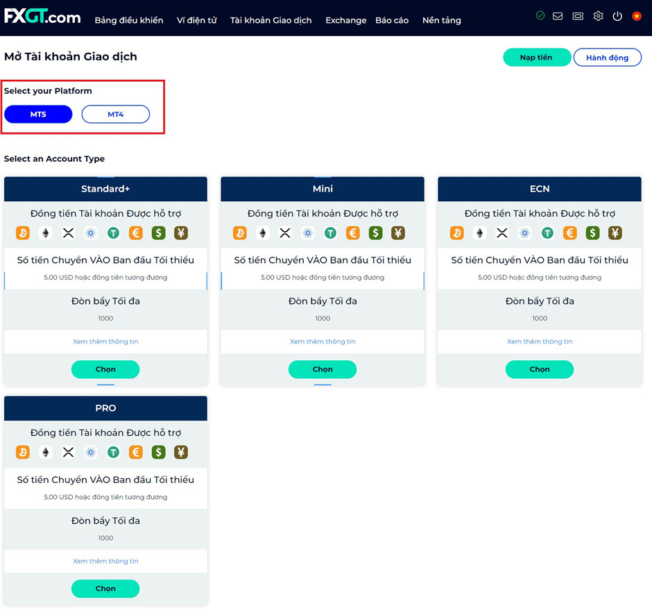 Chọn nền tảng giao dịch
