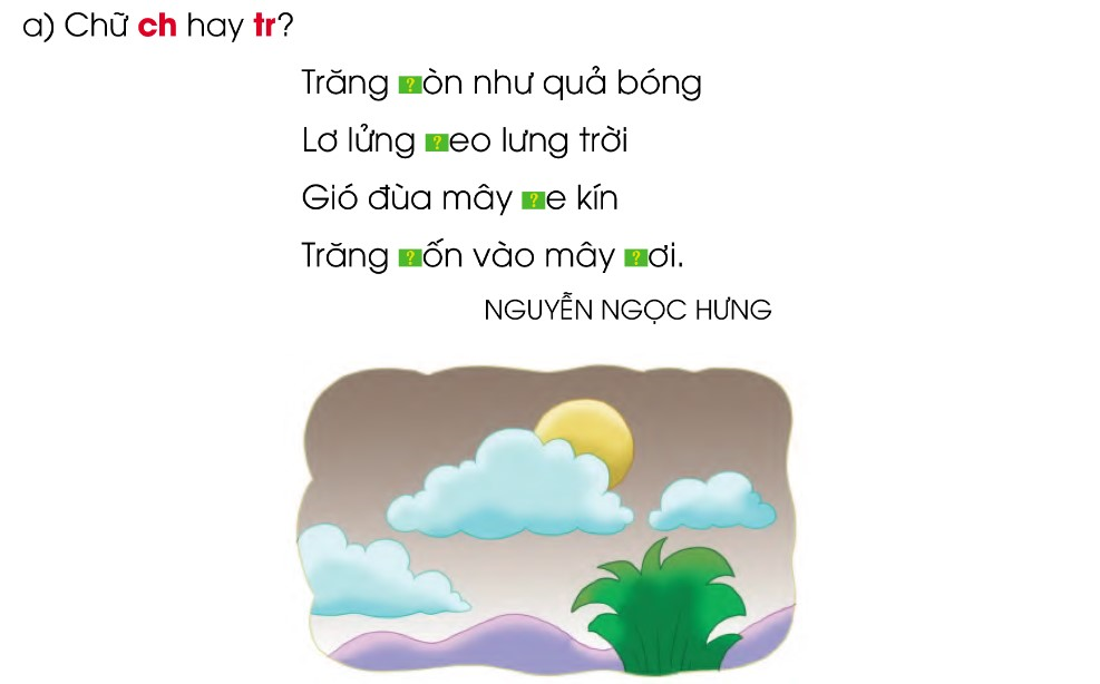 BÀI 28: CÁC MÙA TRONG NĂMChia sẻCâu 1: Mỗi bức tranh dưới đây thể hiện mùa nào trong năm? Vì sao em biết?Giải nhanh:- 1: mùa đông vì có bạn nhỏ mặc quần áo ấm.- 2: là mùa xuân vì có chim én bay trên bầu trời.- 3: là mùa thu vì lá rơi bay trong gió.- 4: làm mùa hè vì có bạn nhỏ đang thả diều.Câu 2: Nơi em ở có mấy mùa? Đó là những mùa nào? Thời tiết mỗi mùa thế nào (nóng hay lạnh, nhiều mưa hay nhiều nắng...)?Giải nhanh:- Nơi em ở có 4 mùa đó là: xuân, hạ, thu và đông.Mùa xuân thì có mưa phùn, gió bắc.Mùa hạ thì nắng nóng, mưa nhiều do ảnh hưởng của các cơn bão.Mùa thu thì hơi se se lạnh.Mùa đông thì lạnh buốt.BÀI ĐỌC 1: CHUYỆN BỐN MÙAGhép từ ngữ ở bên A với nghĩa phù hợp ở bên B:Trả lời:Câu 1: Câu chuyện có mấy nàng tiên? Mỗi nàng tiên tượng trưng cho mùa nào?Trả lời:Câu chuyện có 4 nàng tiên, mỗi nàng tiên tượng trưng cho 4 mùa xuân, hạ, thu, đông.Câu 2: Theo lời các nàng tiên, mỗi mùa có gì hay?Trả lời:- Theo các nàng tiên, mỗi mùa đều có điều hay:Mùa xuân: cây cối đâm chồi nảy lộc.Mùa hạ: cây cối đơm trái ngọt.Mùa thu: có đêm trăng rước đèn.Mùa đông: có giấc ngủ ấm trong chăn.Câu 3. Theo lời bà Đất, mỗi mùa đều có ích, đều dáng yêu như thế nào?Trả lời:- Theo lời bà đất, mỗi mùa đều có ích đều đáng yêu:Mùa xuân làm cho cây lá tươi tốt.Mùa hạ cho trái ngọt hoa thơm.Mùa thu làm cho trời xanh cao, cho học sinh nhớ ngày tựu trường.Mùa đông ủ mầm sống dể xuân về cây cối đâm chồi nảy lộc.Luyện tập Câu 1: Sử dụng câu hỏi Vì sao?  hỏi đáp với bạn:a) Vì sao mùa xuân đáng yêu?b) Vì sao mùa hạ đáng yêu?c) Vì sao mùa thu đáng yêu?d) Vì sao mùa đông đáng yêu?Giải nhanh:a) Vì mùa xuân giúp cây cối đâm chồi nảy lộc.b) Vì mùa hạ giúp cây đơm trái ngọt.c) Vì mùa thu làm cho trời xanh cao.d) Vì ấp ủ mầm sống để xuân về cây cối đâm chồi nảy lộc.Câu 2. Em cần thêm dấu phẩy vào những chỗ nào trong 2 câu in nghiêng?      Mùa thu, con đường em đi học hằng ngày bỗng đẹp hẳn lên nhờ những cánh đồng hoa cúc. Mỗi bông hoa cúc xinh xắn dịu dàng lung linh như những tia nắng nhỏ. Còn bầu trời thì tràn ngập những tiếng chim trong trẻo ríu ran.Giải nhanh:    Mùa thu, con đường em đi học hằng ngày bỗng đẹp hẳn lên nhờ những cánh đồng hoa cúc. Mỗi bông hoa cúc xinh xắn, dịu dàng, lung linh như những tia nắng nhỏ. Còn bầu trời thì tràn ngập những tiếng chim trong trẻo ríu ran.Bài viết 1Câu 1: Nghe - viết: Chuyện bốn mùa (từ “Các cháu mỗi người một vẻ…” đến “... đâm chồi nảy lộc.”)Giải nhanh:Nghe - viếtCâu 2: Chọn chữ hoặc vần phù hợp với ô trống:Giải nhanh:a)  tròn treo che trốn           trờib) chếchdệt mệt ếch Câu 3: Chọn chữ hoặc vần phù hợp với ô trống:a) Chữ ch hay tr?       Cây ...e                 ....e mưa             ...úc mừng              cây ...úcb) Vần êt hay êch?       Chênh l....             k.... quả               trắng b.....               ngồi b.....Giải nhanh:a) cây tre, che mưa, chúc mừng, cây trúc.b) chênh lệch, kết quả, trắng bệch, ngồi lệch.Câu 4: Tập viếta) Viết chữ hoab) Viết ứng dụng: Yêu Tổ quốc, yêu đồng bàoGiải nhanh:a) Viết chữ hoa b) Viết ứng dụngBÀI ĐỌC 2: BUỔI TRƯA HÈCâu 1: Tìm những từ ngữ, hình ảnh ở khổ thơ 1 tả buổi trưa hè yên tĩnh.Trả lời:Những từ ngữ, hình ảnh trong khổ thơ 1 tả buổi trưa hè yên tĩnh là: lim dim, nằm im, êm ả.Câu 2: Giữa buổi trưa hè yên tĩnh có những hoạt động gì?a) Hoạt động của con vật.b) Hoạt động của con người.Trả lời:- Giữa buổi trưa hè yên tĩnh có những hoạt động:a) Hoạt động của con vật: bò nghỉ ngơi, bướm chập chờn, tằm ăn dâub) Hoạt động của con người: bé ngủ trưa, bà thay lá dâu cho tằm.Câu 3: Giữa buổi trưa hè, có thể nghe thấy âm thanh nào? Chọn ý đúng:a) Tiếng tằm ăn dâub) Tiếng mọi người lao xaoc) tiếng mưa ràoTrả lời:- Giữa buổi trưa hè, có thể nghe thấy âm thanh: a) Tiếng tằm ăn dâuCâu 4: Vì sao giữa buổi trưa hè có thể nghe thấy âm thanh nói trên? Chọn ý đúng:a) Vì trưa hè rất nắngb) Vì trưa hè rất yên tĩnhc) Vì trưa hè nhiều gió.Trả lời:Giữa buổi trưa hè có thể nghe thấy âm thanh nói trên vì: b) Vì trưa hè rất yên tĩnh.Luyện tập