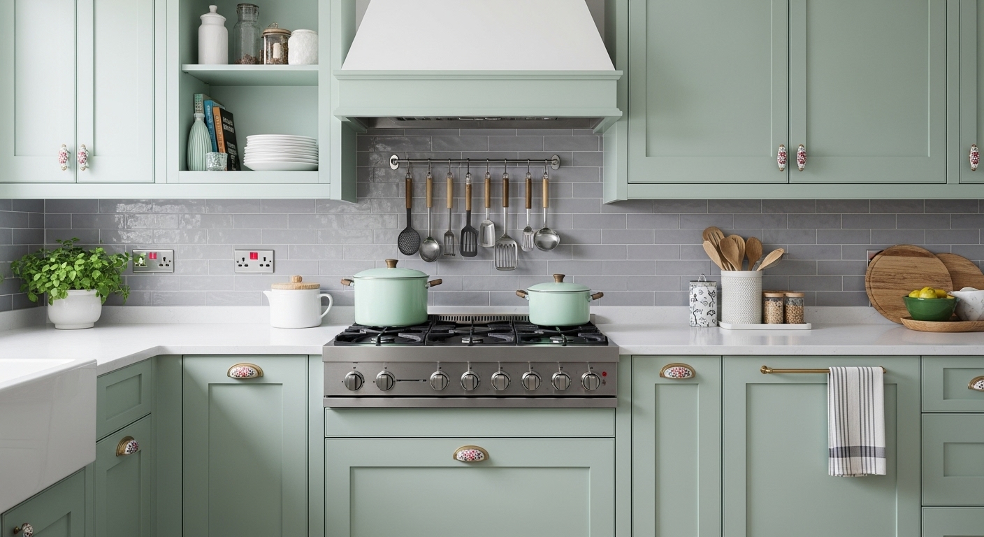 Mint and Gray Mix kitchen cabinets