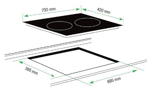 Bản thiết kế kích thước khoét đá bếp điện từ đôi