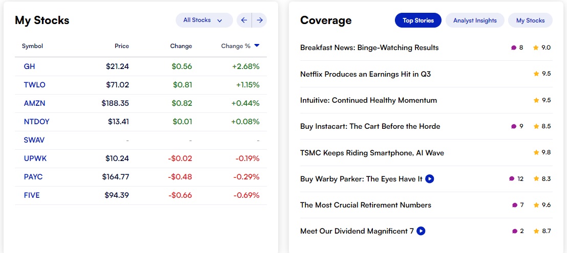 Motley Fool My Stocks and News Coverage Page