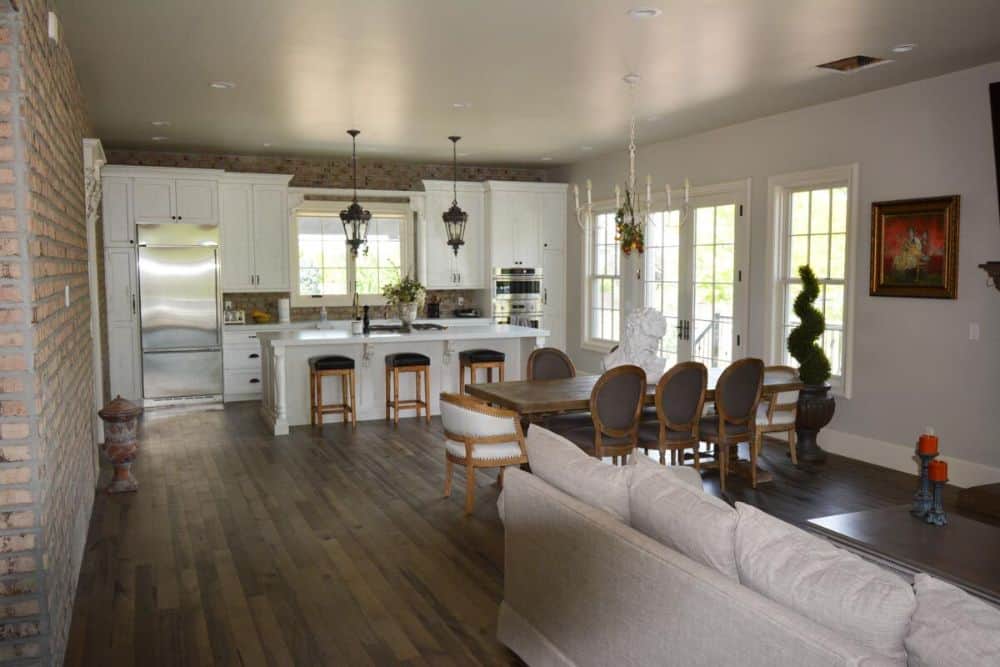 The family room opens completely to the kitchen and dining area.