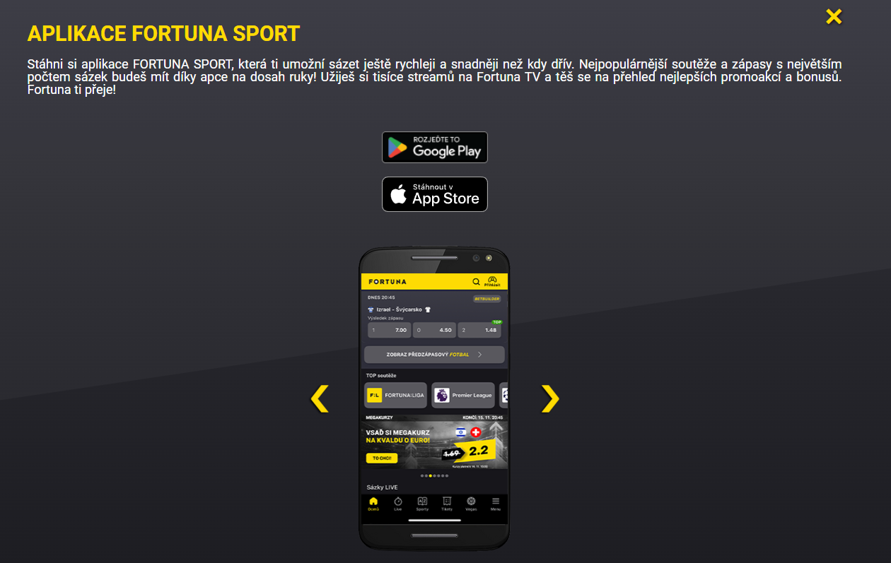 Aplikace Fortuna Sport | iOS a Android