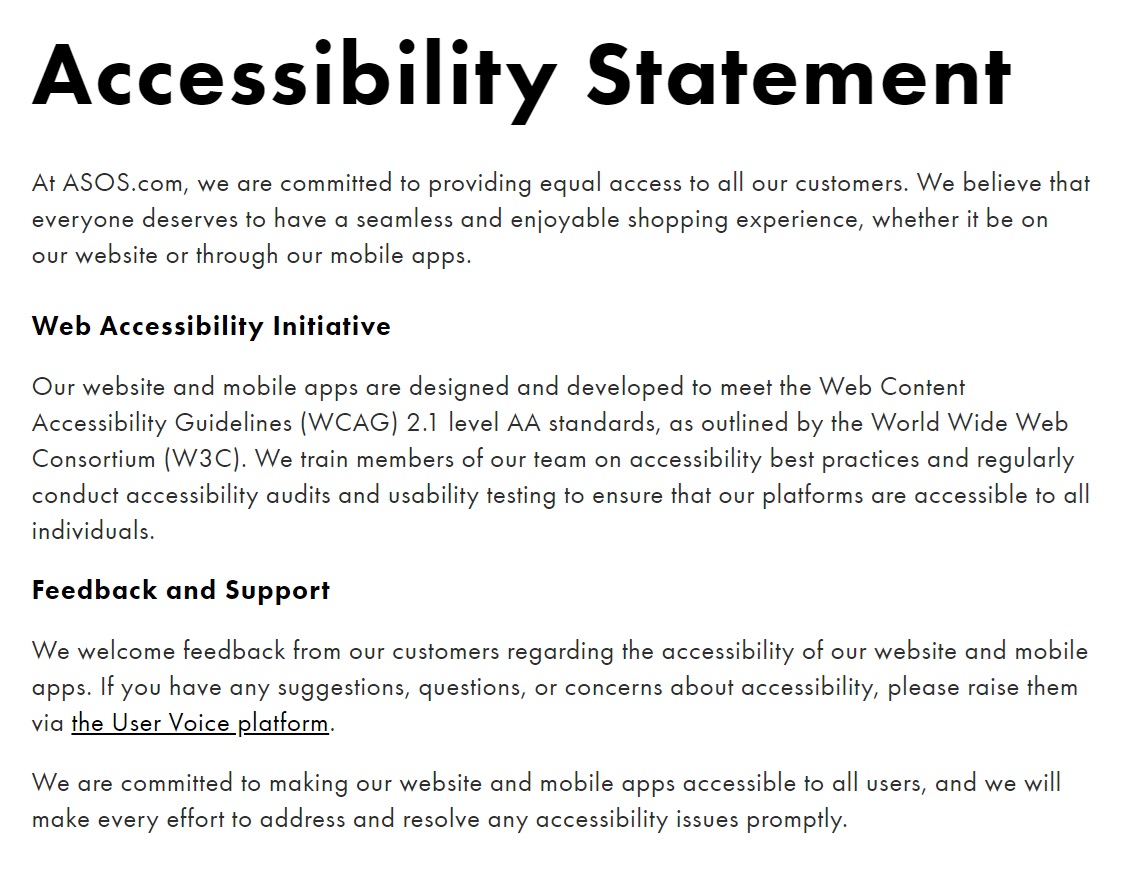 Interactive Web Design: ASOS Accessibility Page