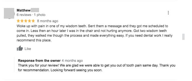 a google review reply