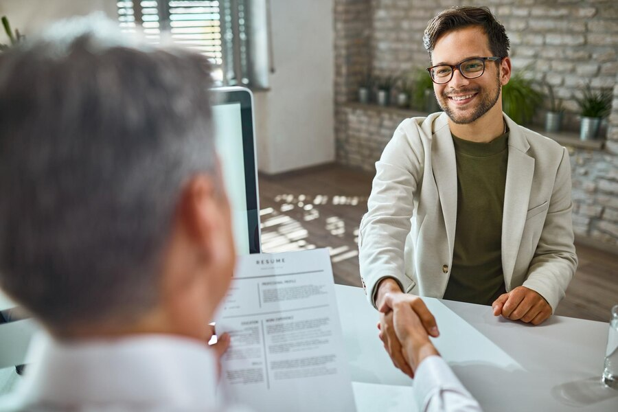 successful handshake during an interview.