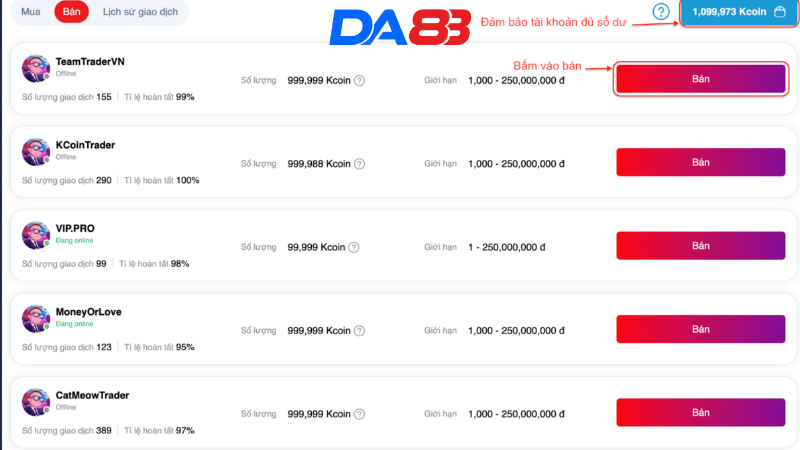 Hướng dẫn giao dịch mua bán trên sàn P2P DA88