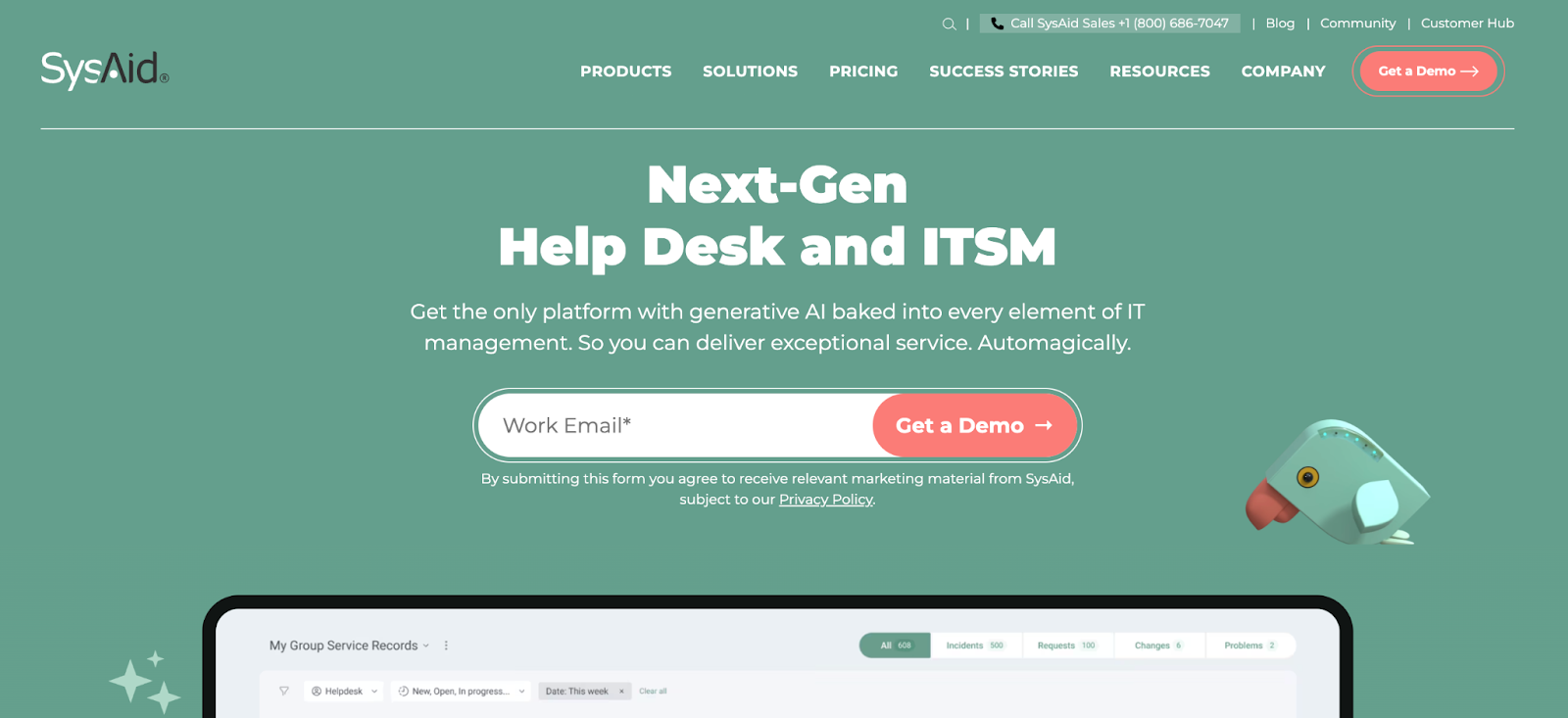 SysAid homepage picture. It says, "Next-Gen Help Desk and ITSM"