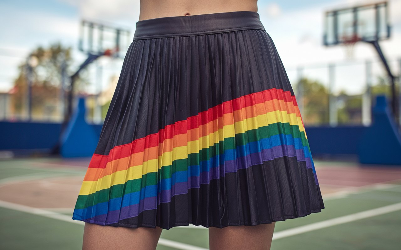 NikeLab Black Rainbow Stripe Pleated Basketball Destroyer Skirt